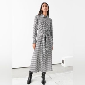 &other stories Gingham Waist Tie Midi Dress